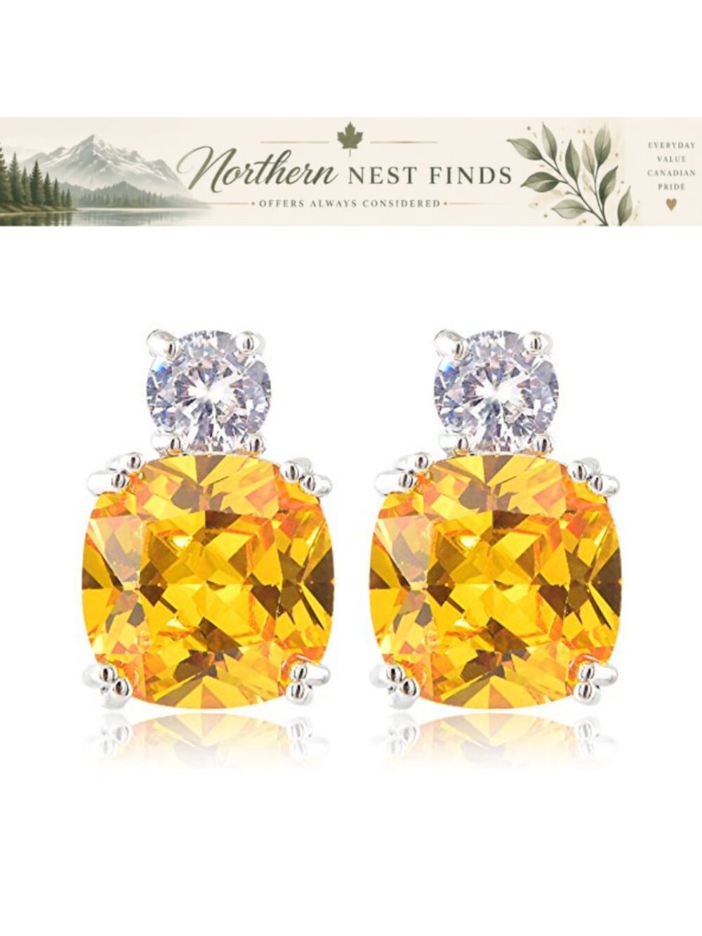 Cushion Cut CZ Stud Earrings 18K White Gold Plated Nickel Free